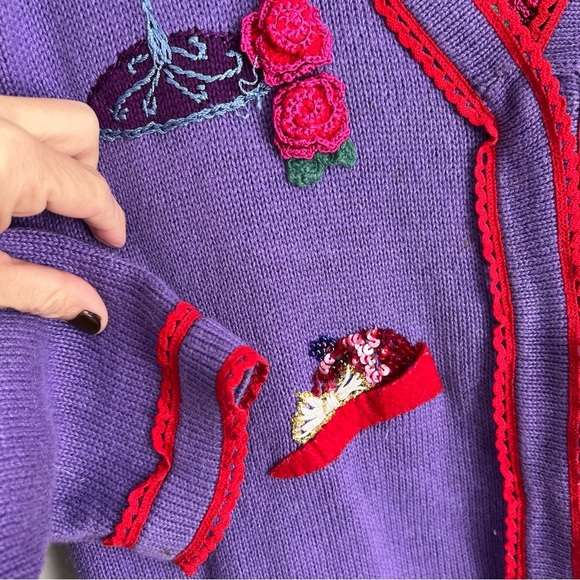2/25 Storybook Knits Red Hat Society Women’s Large Sweater Set Purple 2pc Cardi - Picture 4 of 6